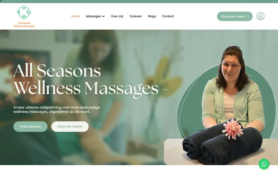 Schermafbeelding van de website van All Seasons Wellness Massages