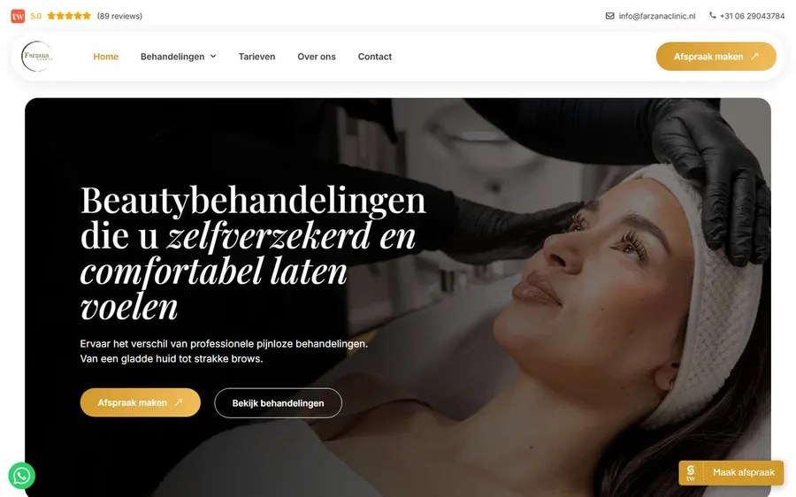 Schermafbeelding van de website van Farzana Clinic