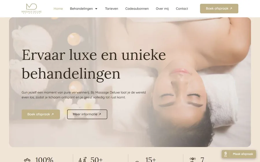 Schermafbeelding van de website van Massage Deluxe