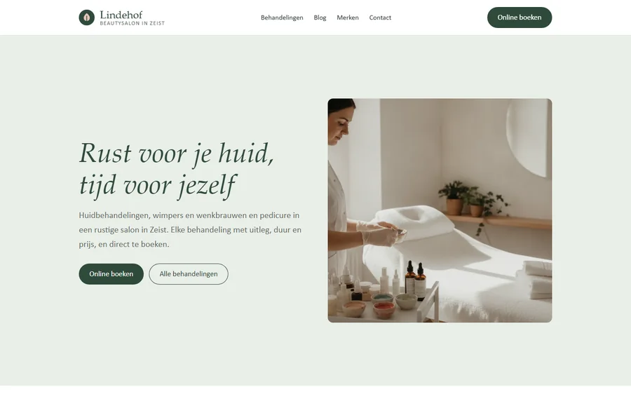 Schermafbeelding van het ontwerpvoorbeeld Beautysalon Lindehof (fictief bedrijf)